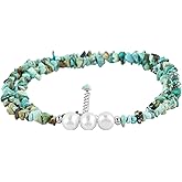 CRYSTALIS Natural Turquoise Beads Choker Necklace with Elegant Pearl, High Grade Nuggets Crystal, Chakra Healing Gemstone, Gift Giving Women Jewelry, 925 Sterling Silver 18 inch