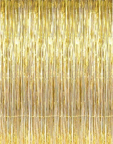3' X 8' (36 X 96) Tinsel Foil Fringe Door Window Curtain Party Decoration (Pack of 2, Gold) by IOFFICE