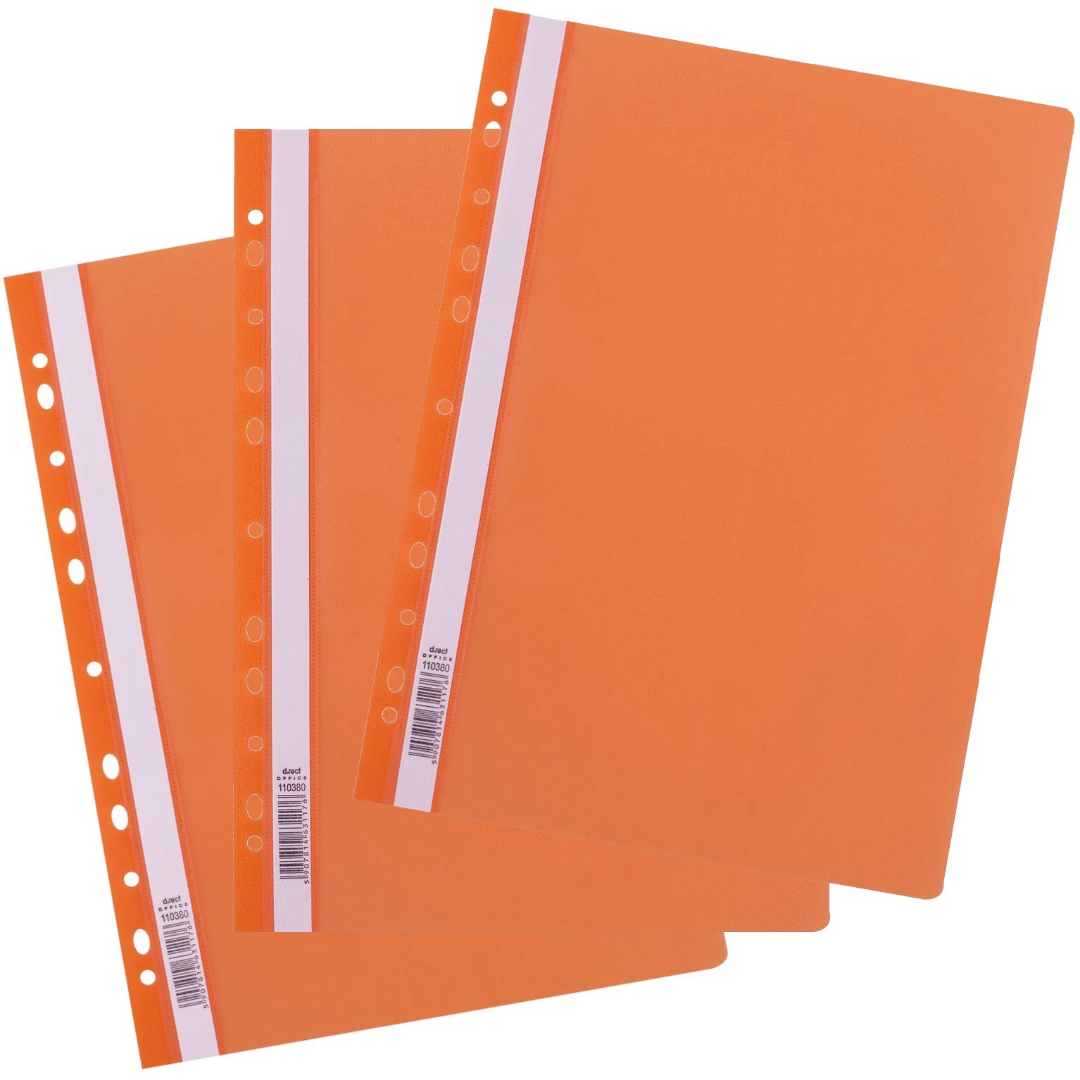 D.RECT Pack of 25 A4 File folders with Perforation Made of Plastic with Transparent Front Cover, Plastic File Folder Made of PP Film, Perforated, Euro Perforation, Orange