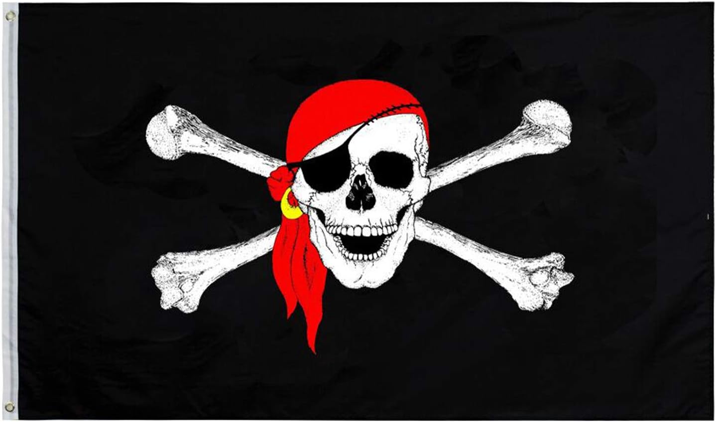Red Bandana Pirate Polyester Flags 3x5 Ft, Red Scarf Jolly Roger Flag