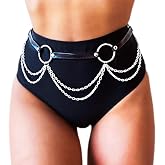 REETAN Goth Waist Chain Belt Black Leather Punk Body Accessories for Women