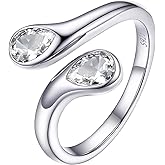 PROSILVER S925 Sterling Silver Rings for Women Dainty Birthstone Statement Ring, Dual Pear-Cut Gemstones, Open Band Rings, Jan - Dec Available
