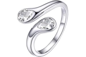 PROSILVER S925 Sterling Silver Rings for Women Dainty Birthstone Statement Ring, Dual Pear-Cut Gemstones, Open Band Rings, Ja