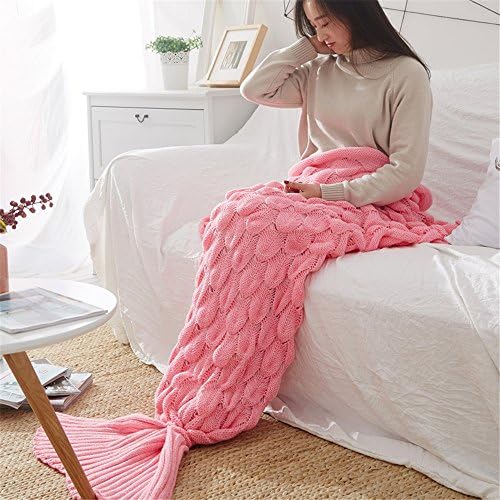 iSunShine Spring/Summer Mermaid Tail Blanket Knit Crochet Snuggle Sleeping Bag Blanket for Kid, 25"x55", Pink
