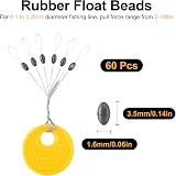 Realure 60 Pcs Rubber Fishing Bobber Stopper 6 in 1 Oval Black S view 2