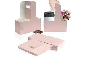 XLONG 2 Cup Disposable Drink Carrier for Delivery with Handle,15 Count Pink Paperboard Cup Holder,Cup Carriers for Hot or Cold Drinks,Coffee Carrier, Food Delivery,Take Out Cup Carriers (Pink, 15 PCs)
