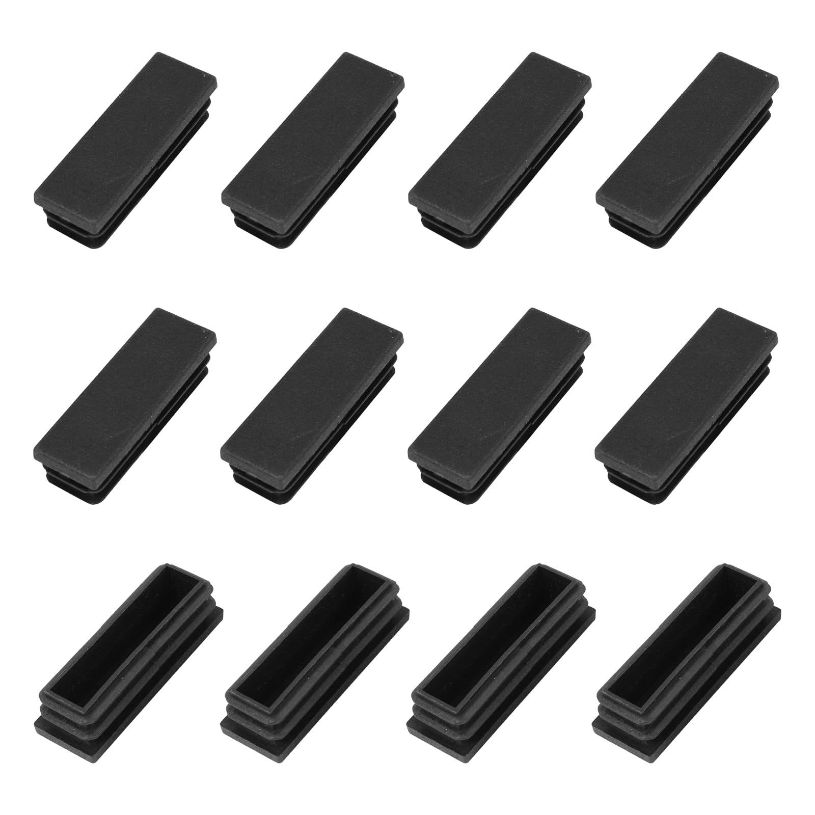 METALLIXITY Rectangle End Caps (60 x 20mm) 12Pcs, Plastic Rectangle Tube Inserts Threaded End Blanking Caps Protector - for Furniture Table Chair Legs, Black