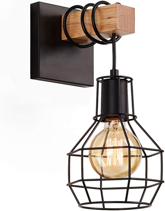Lightess Black Wall Sconce, Vintage Cage Wall Mount Light Fixture
