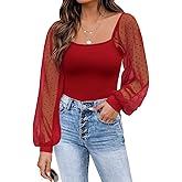 DOROSE Womens Mesh Long Sleeve Shirts Casual Blouses Tops