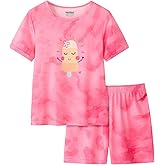 UNICABBIT21 Tie Dye Pajamas for Girls Soft Pandas Daisy Butterfly Big Kids Summer Sleepwear 2-Piece Short Set Size 6-16