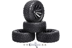 HOBBYFIRE 4Pcs 12mm Hex RC Wheels Tires Height 2.99 inch (76mm) for 1/10 On Road and 1/14 1/16 1/18 Scale Models Cars Truck Buggy with Foam Inserts