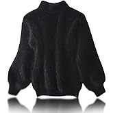 Lady Winter Angora Cashmere Blend Loose Warm Sweater Loose Solid Color Crewneck Knit Pullover Sweater