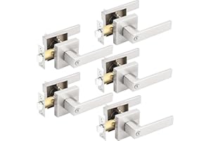 Gobrico 5 Pack Satin Nickel Square Door Levers with Privacy Lock,for Bedroom and Bathrom,Zinc Alloy Made Heavy Duty