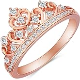 Princess Crown Ring, Round Cut Moissanite, Cubic Zirconia, Lab Grown or Natural Diamond Promise Ring for Women in 14K Gold Plated 925 Sterling Silver Jewelry Gift for Her