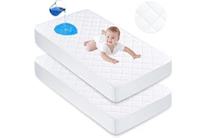 FIEMOL Waterproof Crib Mattress Protector 2 Pack, Crib Mattress Cover Fitted for Baby Bed, Ultra Soft&Washable Toddler Mattress Protector, White-Square 52"x28"
