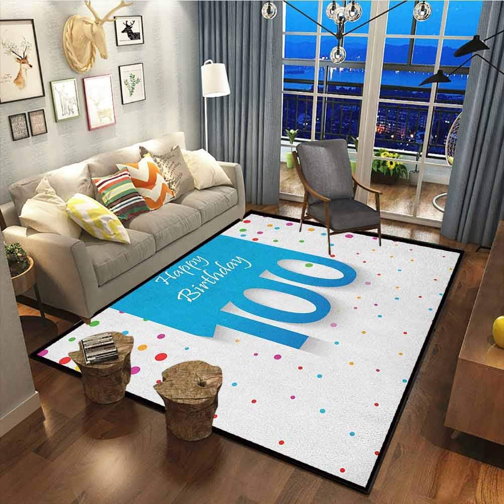 Hello Area Rugs for Bedroom Dining Room Anti-Skid Floor Carpet Cute Mat Hello Summer Enjoy Wording Printed in The Center of Vivid Colored Bursting Raindrops Multicolor60x90 Inch