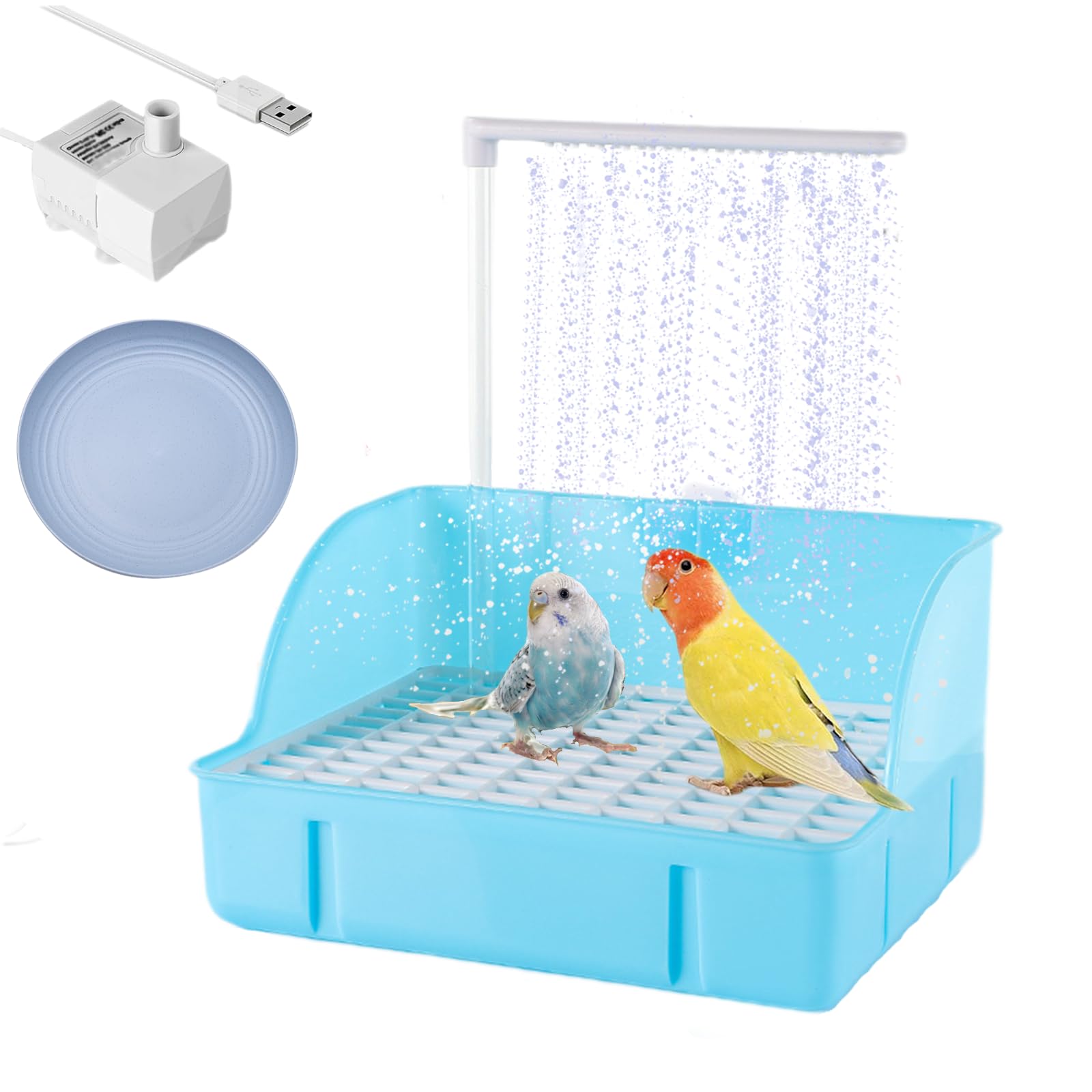 Photo 1 of Automatic Fountain Bird Shower Bath with USB Pump, Parakeet Bath Bowl Waterfall Circulating Bird Large Bathtub - Electric Parrot Water Bathtub - for Birdcage, Indoor, Outside, Garden (Blue)