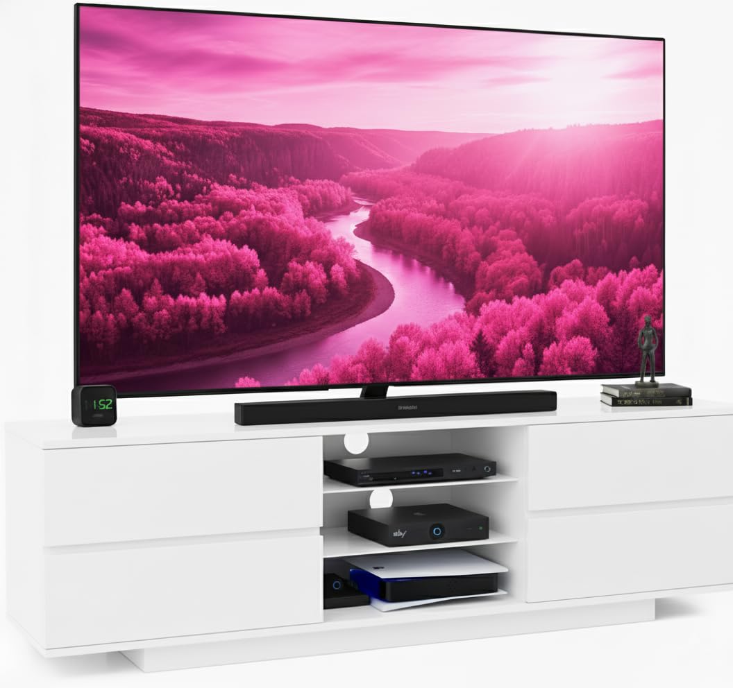 Centurion Supports Avitus High Gloss White with 4-High Gloss White Drawers & 3-Shelf 32"-65" LED/LCD/Plasma Cabinet TV Stand
