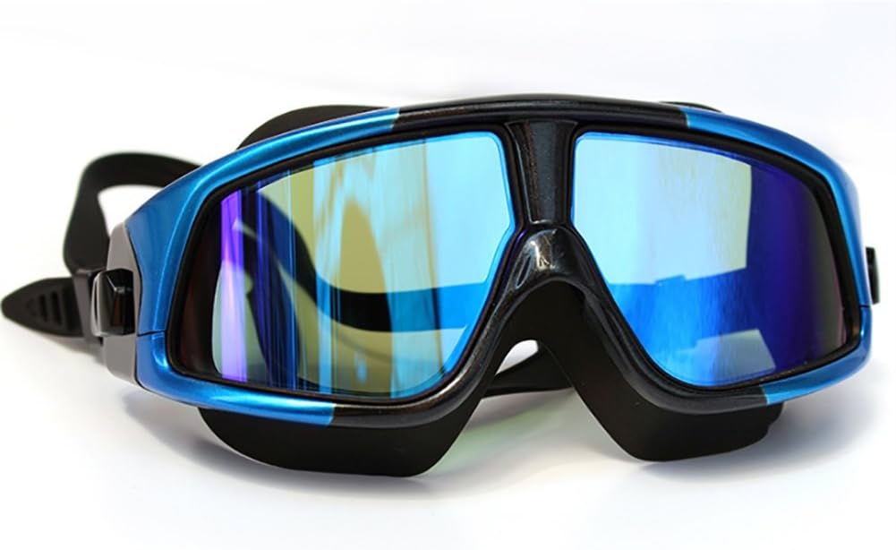 Swimming Goggles professional high-definition anti fog waterproof UV isolation, colorful plating goggles, unisex, 5 colors optional (Color : Electroplated blue-black)