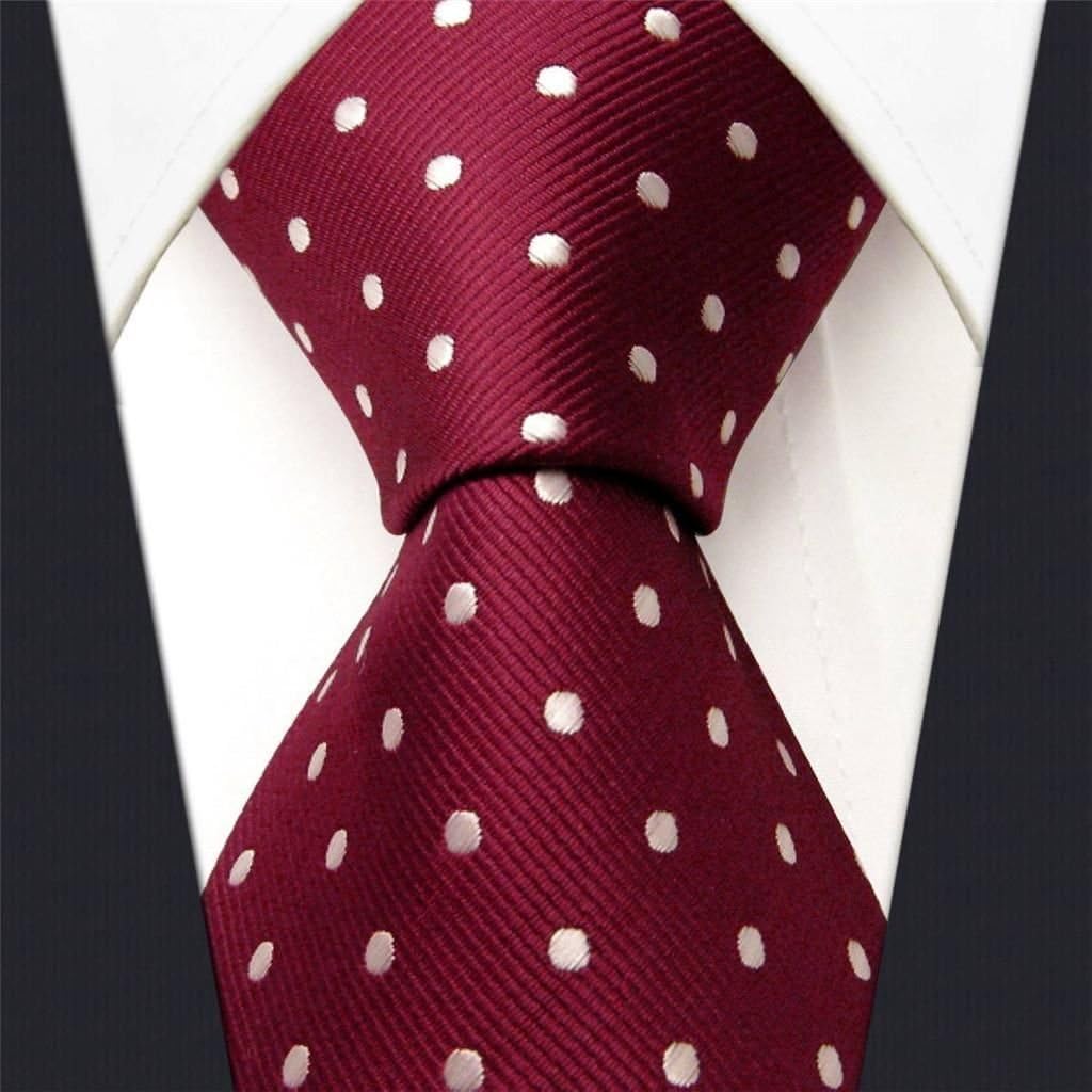 INTREPIDIntrepid Handmade Polka Dot Multi-Color Executive Men's Tie, Burgundy Red and White Polka Dot 100% Silk Jacquard Woven Necktie Tie by Intrepid in Gift Box