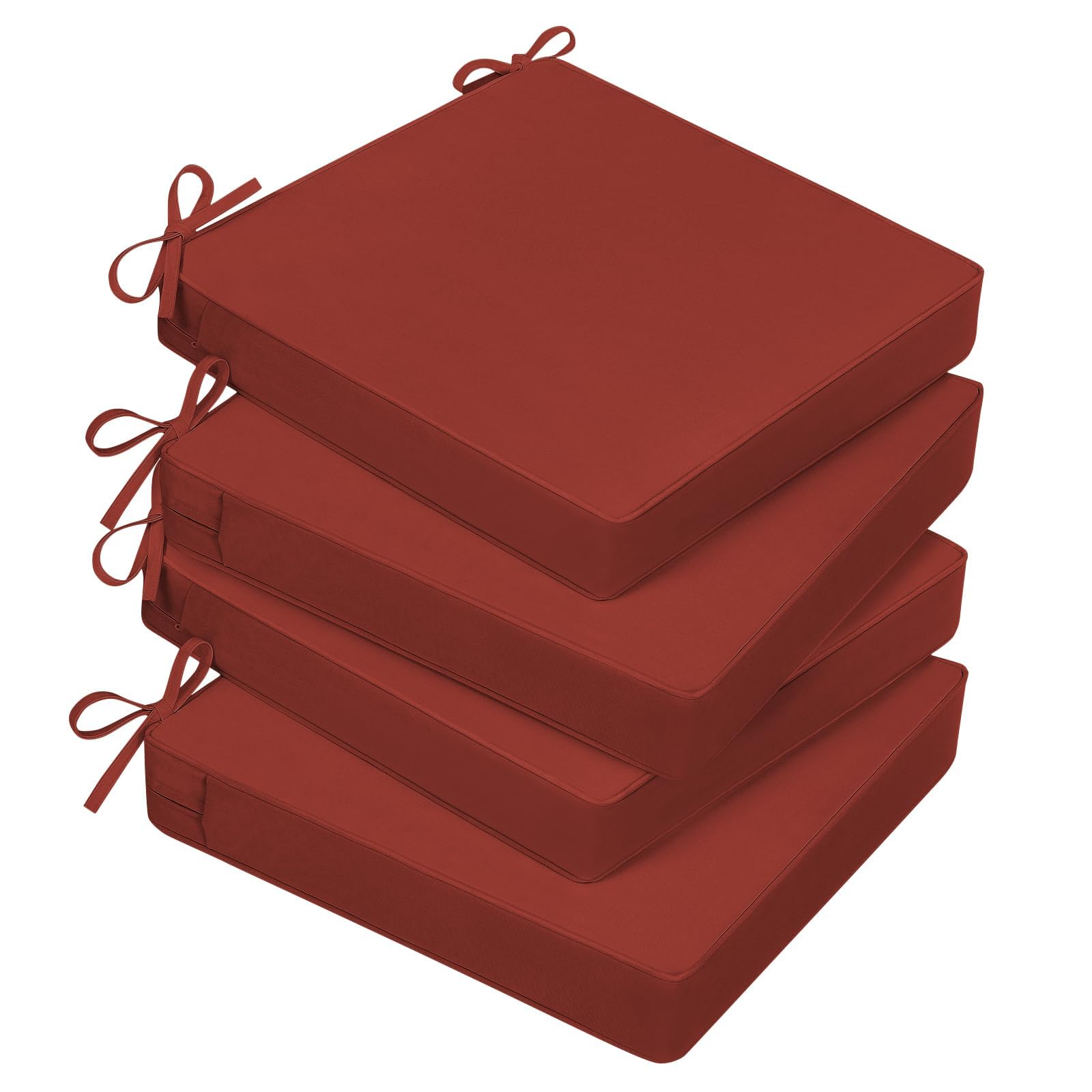 Photo 1 of Basic Beyond Outdoor Chair Cushions for Patio Furniture, Waterproof Outdoor Seat Cushions Set of 4 18 x 18, Patio Chair Cushions Set of 4 with Ties and Handle, Brick Red