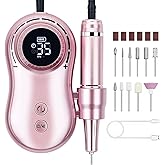 Professional Nail Drill 35000 RPM Rechargeable Electric Nail Drill Machine Portable with 11 Pcs Drill Bits for Acrylic Nails, Gel Nails, Manicure Pedicure Polishing
