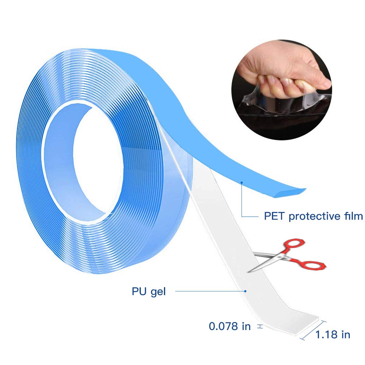 Nano Magic Tape 16.5 Ft,DoubleSided Gel Grip Tape AntiSlip Washable