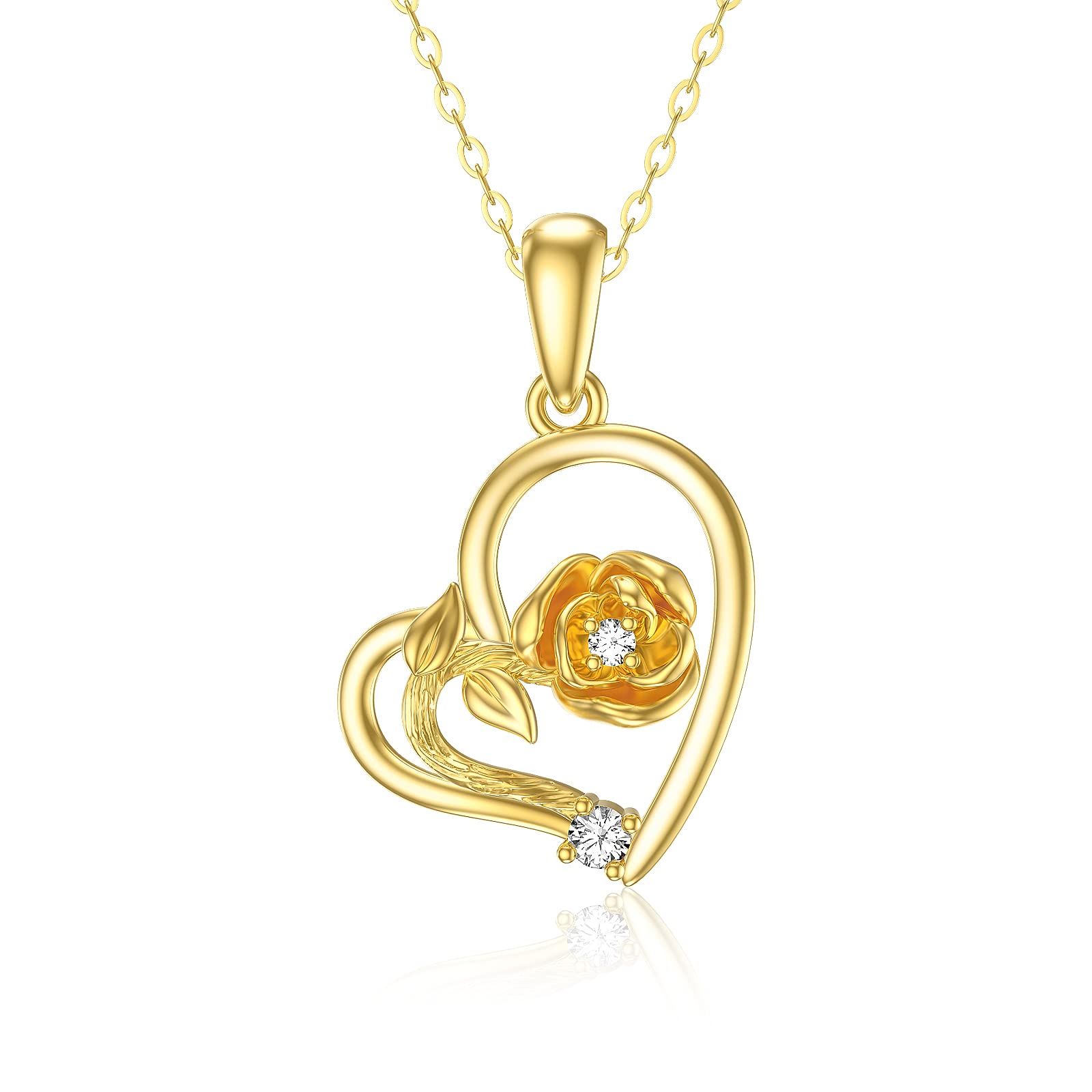 SISGEM 9 ct Gold Heart Necklace, Solid Yellow Gold Rose Pendant Necklace, for Women Girls Ladies Mum Sisters, 16"+1"+1" — image 1