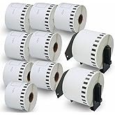 BETCKEY - Compatible Continuous Labels Replacement for Brother DK-2205 (2.4 in x 100 ft), Use with Brother QL Label Printers [10 Rolls + 2 Reusable Cartridges]