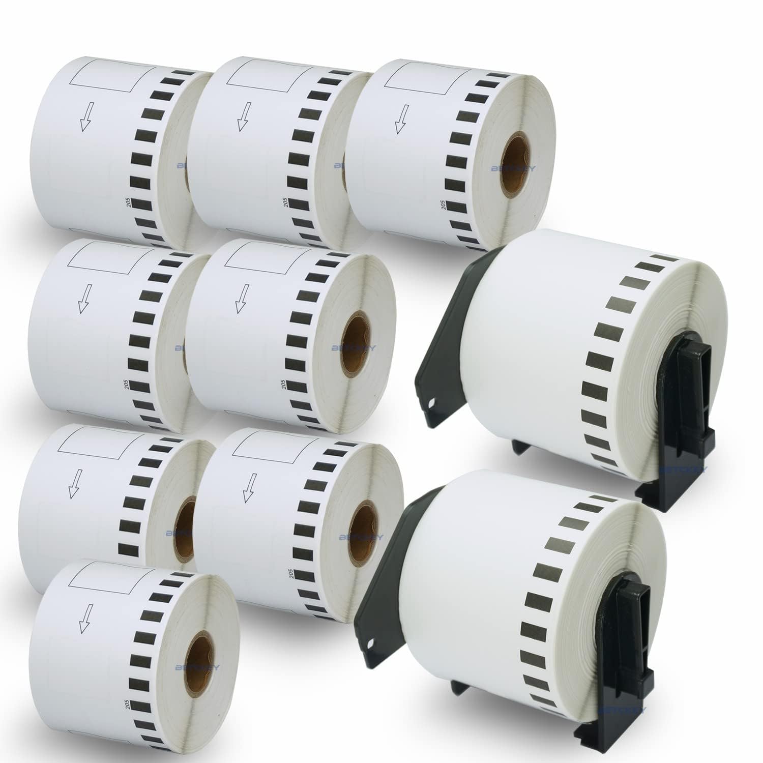BETCKEY - 10 Rolls DK-22205 Labels with ONLY 2 Reusable Label Holders, 62mm x 30.48m, 10 Continuous Length Paper Labels Using for Ql Label Printers