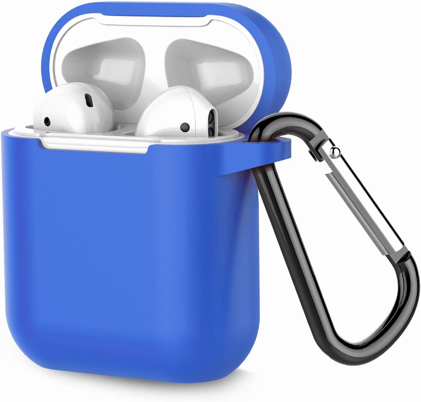 AirPods Case, Coffea Silicone Protective AirPods Case Cover Portable Shockproof Skin Case with Carabiner for Apple Airpods Charging Case (Blue)