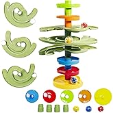 WEofferwhatYOUwant 2-Way Ball Drop – Montessori STEM Ball Tower Toy for Toddlers 9M+ | Dual Ramp Design, Expandable Green Tracks, Large Rattle Balls, Easy Assembly, BPA-Free Safe Plastic