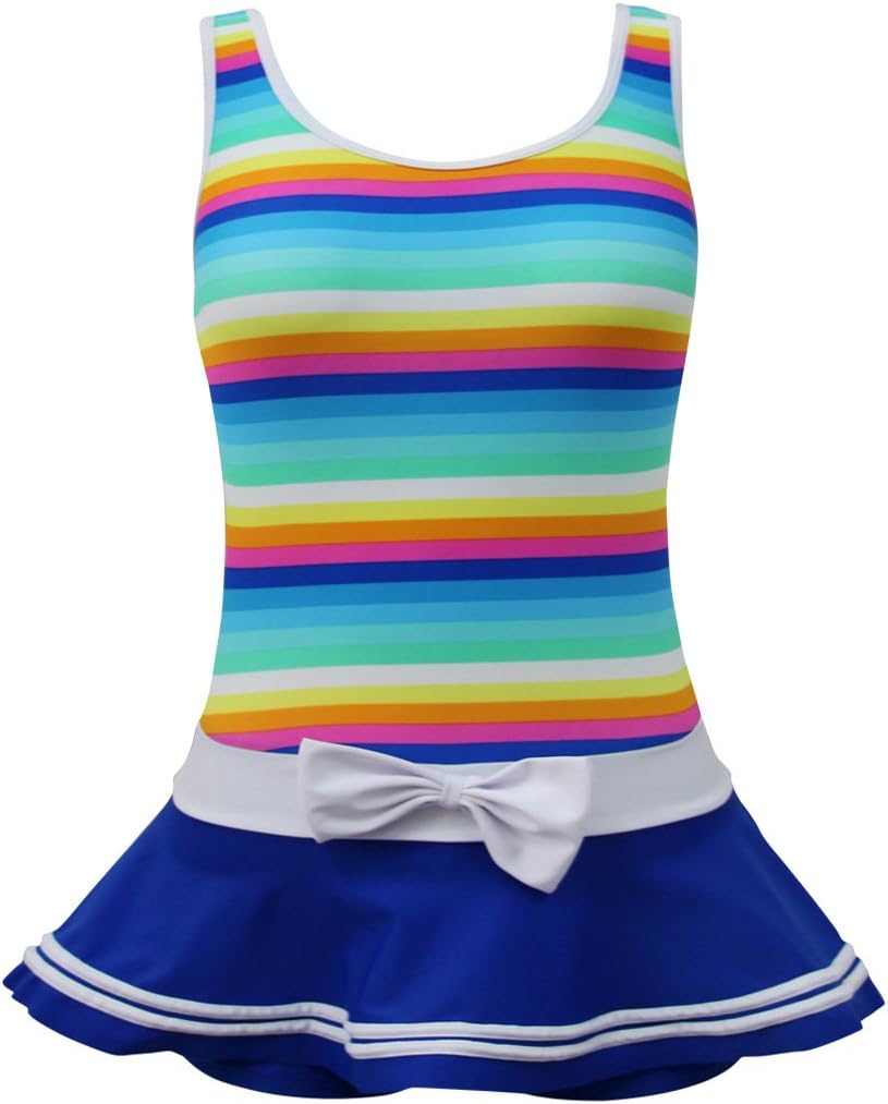 QRH Big Girls Poptical Stripes Sport Splice 1 Piece Swimsuit