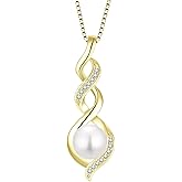 Pearl Necklace for Women 925 Sterling Silver Pearl Pendant Necklace Dainty Single Real Pearl Necklace Birthday Anniversary Jewelry Gifts for Wife Her