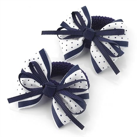 Ponio Bows Polka Dot Hair Bobbles Dark Blue White Amazon Co Uk