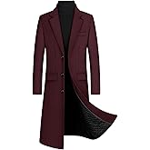 xxxiticat Men's Winter Trench Coat Long Sleeve Notch Lapel Single Breasted Quilted Cotton Long Overcoat Jacket Wool Pea Coat