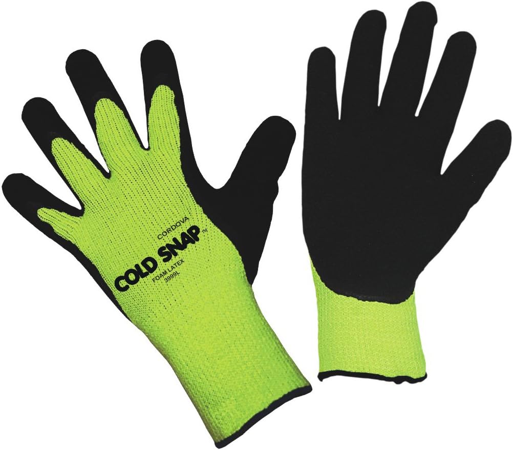 Cordova Safety Products Cold Snap Premium Brushed Work Gloves with Latex Foam - Pack of 72 - Medium - Lime Green