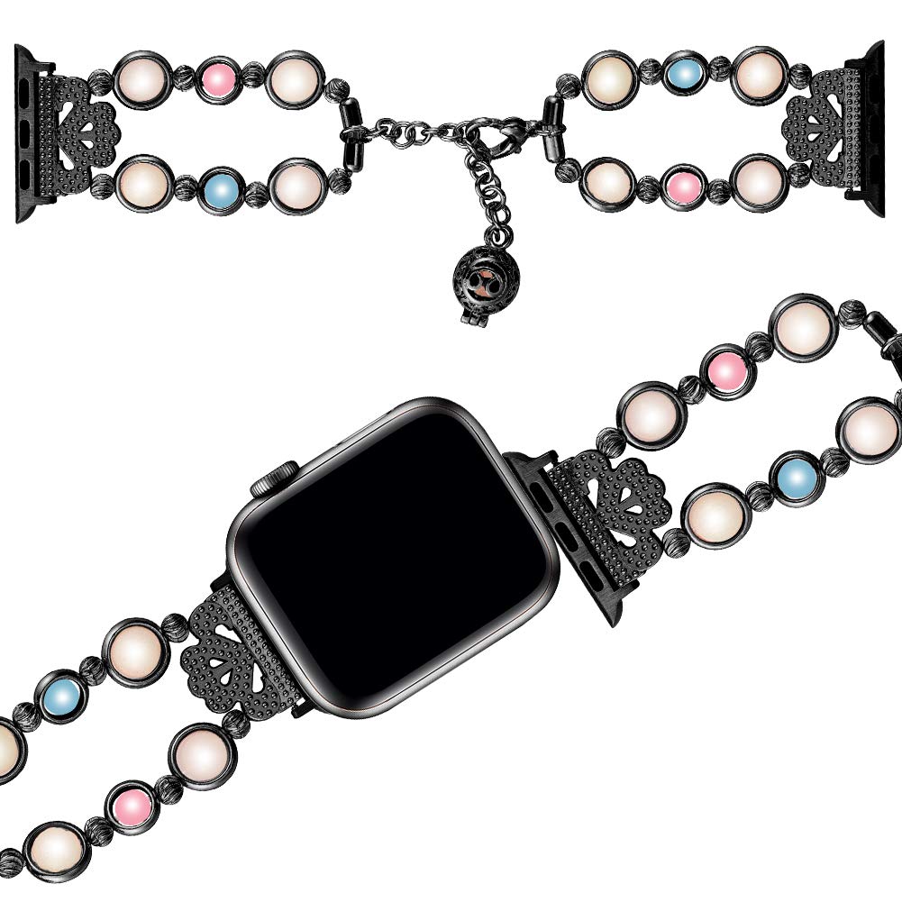 Jewelry Bracelet Compatible with Apple Watch Band Strap Wristband Handmade 38mm/40mm Iwatch Series 5/4/3/2/1, with Night Luminous watchband for Women & Girls 5.5-7 inch (Black) (Black, 38mm/40mm SM)