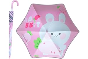 BAODINI Kids UV and Rain Umbrella Sun Protection With Round Edges for Boys Girls Toddlers Easy Grp Curved Handle Stick Umbrella with Reflective Strip