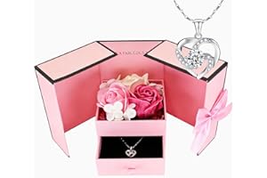 Valentines Day Gift for Women Girlfriend Wife Her, Preserved Rose Gifts Box with Heart Necklace, Real Eternal Flower Rose and