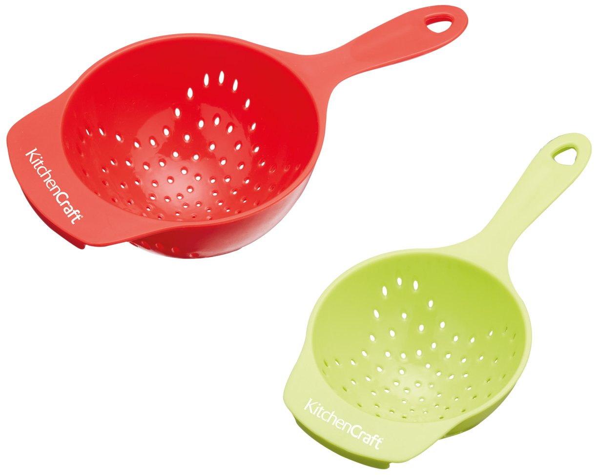 KitchenCraft Healty Eating Plastic Mini Colander Set, Includes a 1 cm (4") and an 8 cm (3¼”) Sieve- Red/Green (Pack of 2)