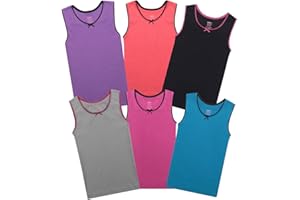 Buyless Fashion Girls Tagless Cami Scoop Neck Undershirts Cotton Tank with Trim and Strap (6 Pack)
