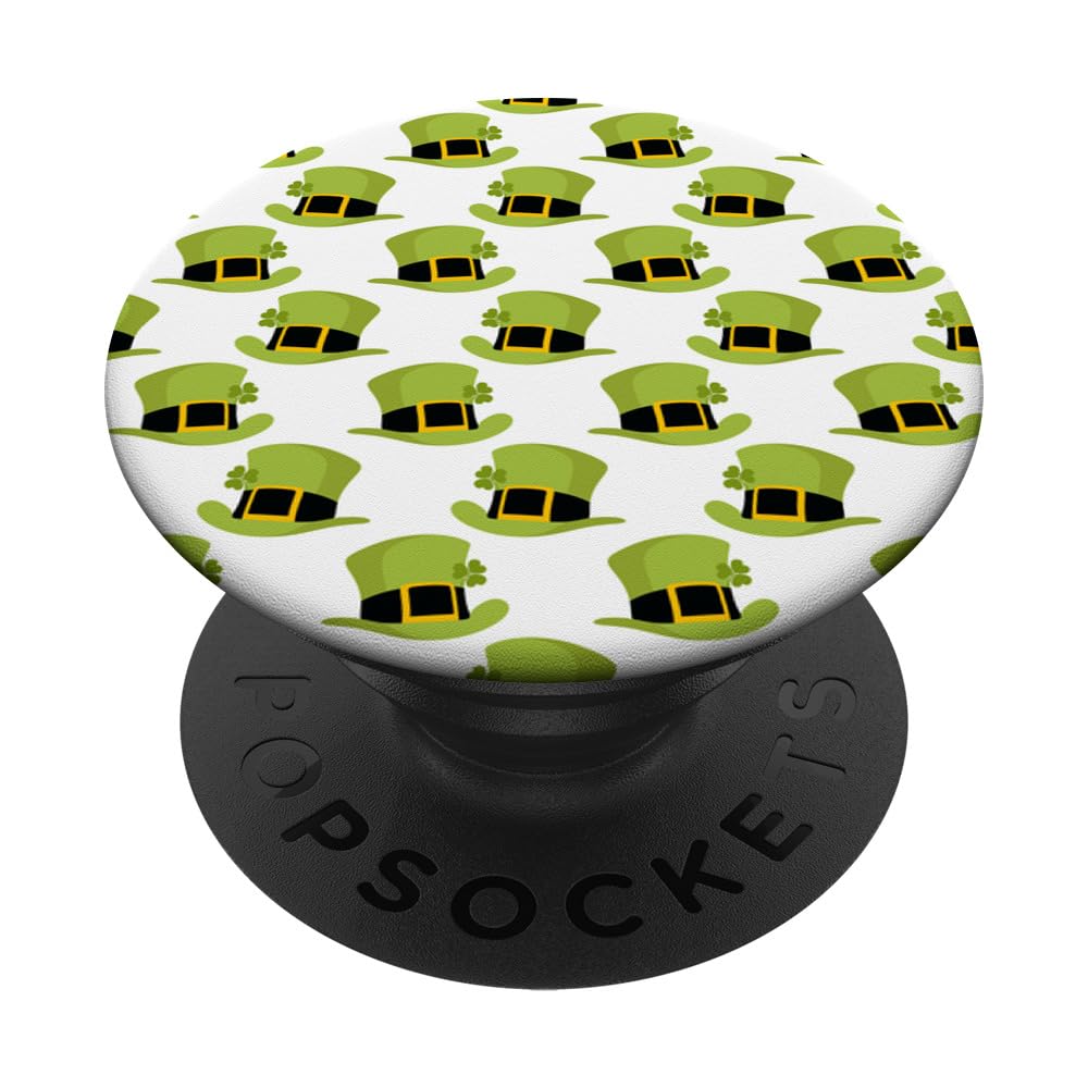 St Patricks Day Hat Green Hat With Clover Pattern Cover PopSockets Swappable PopGrip