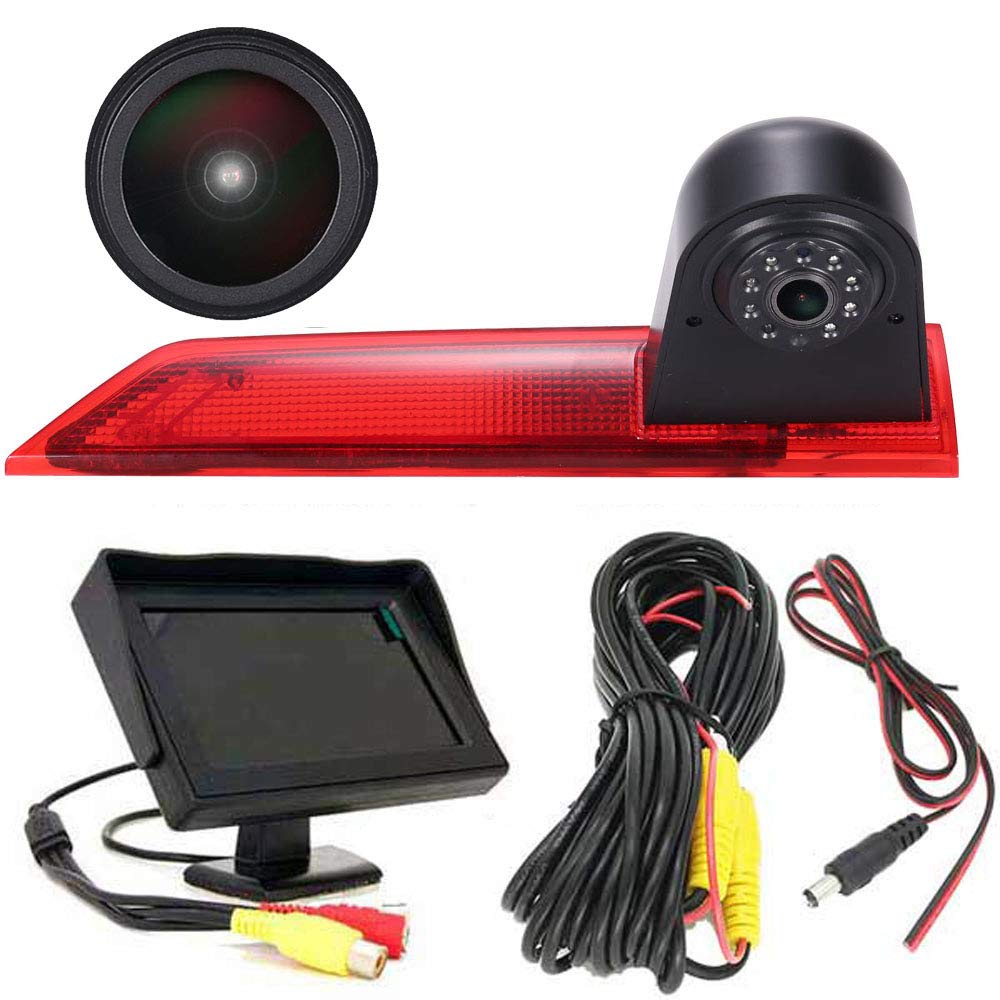 HD IP68 1280 Pixels Reversing System Brake Light Reversing Camera Van Roof Camera Parking Aid with Angle Adjustable IR Night Vision Compatible with F-o-r-d Transit Custom +4.3 Inch Monitor