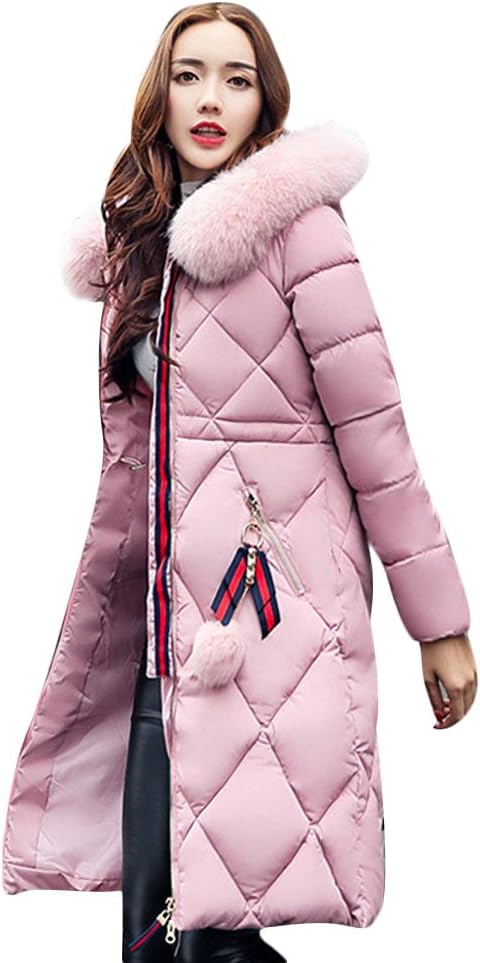 Women Winter Long Parkas Coat Jackets With Faux Fur Hood Plus Size Pink XXXL