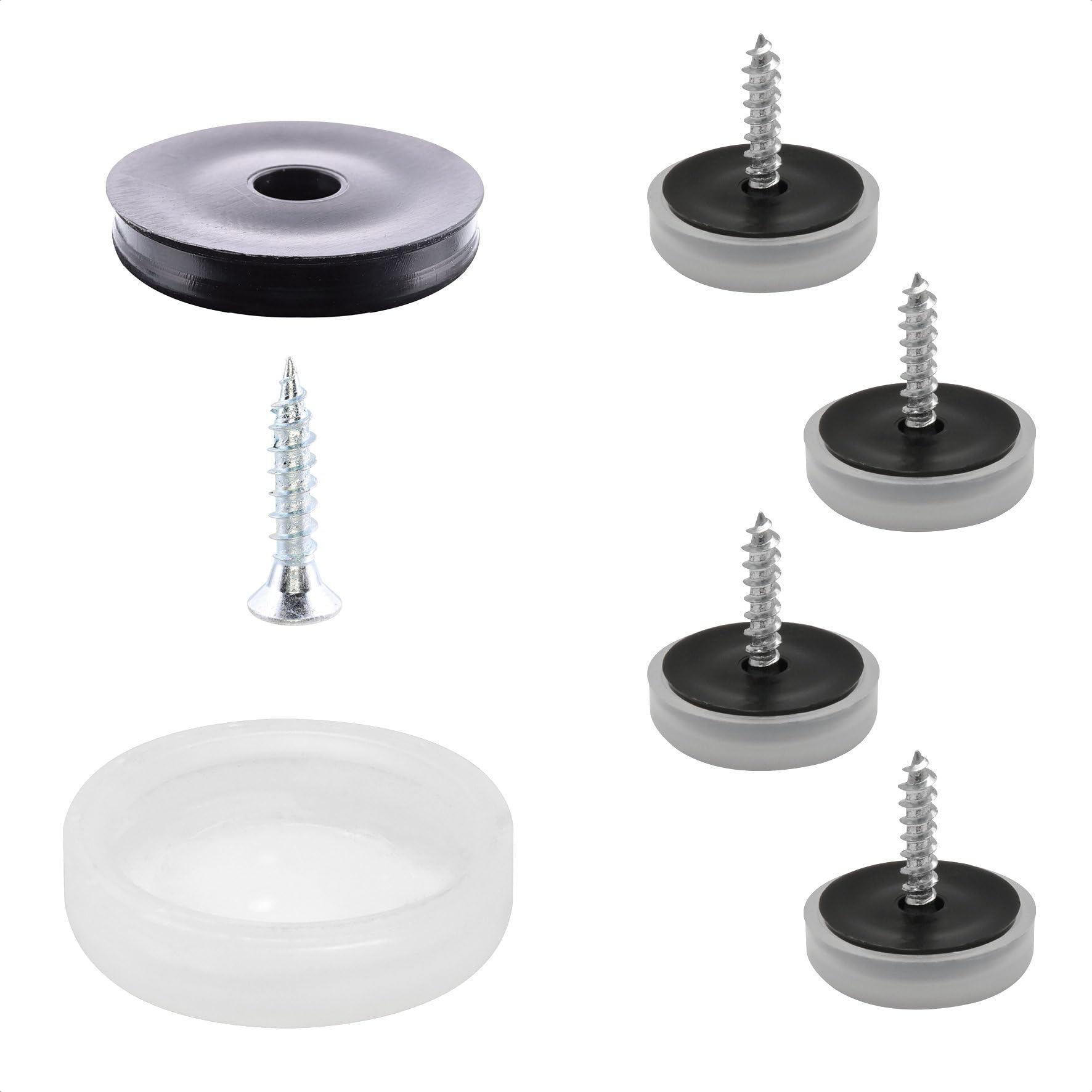 WAGNER QuickClick® Stop glides furniture glides elastomer rubber I 4pcs. set to screw on I 4x base+screw+glide insert anti-slip replaceable - STOP - diameter Ø 17 mm - Made in Germany - 15834000