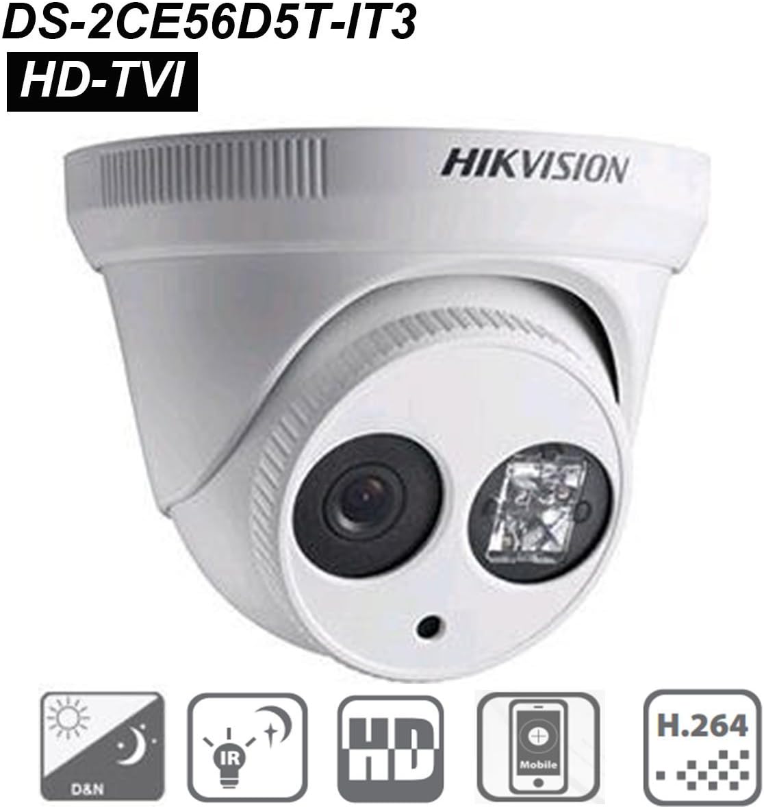 Hikvision DS-2CE56D5T-IT3 HD Camera 1080P 2.8MM Lens 100ft IR EXIR Turret HD-TVI Outdoor Security Dome Camera