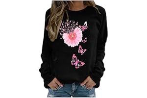 JUEBONG Fashion Ladies Crewneck Sweatshirts Breast Cancer Awareness Shirts for Womens 2025 Long Sleeve Tops Cute Fall Clothes