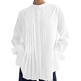 SUNNOW Women Pleated Shirt with Voluminous Sleeves, Hidden Placket & Side Slits - Elegant Blouse