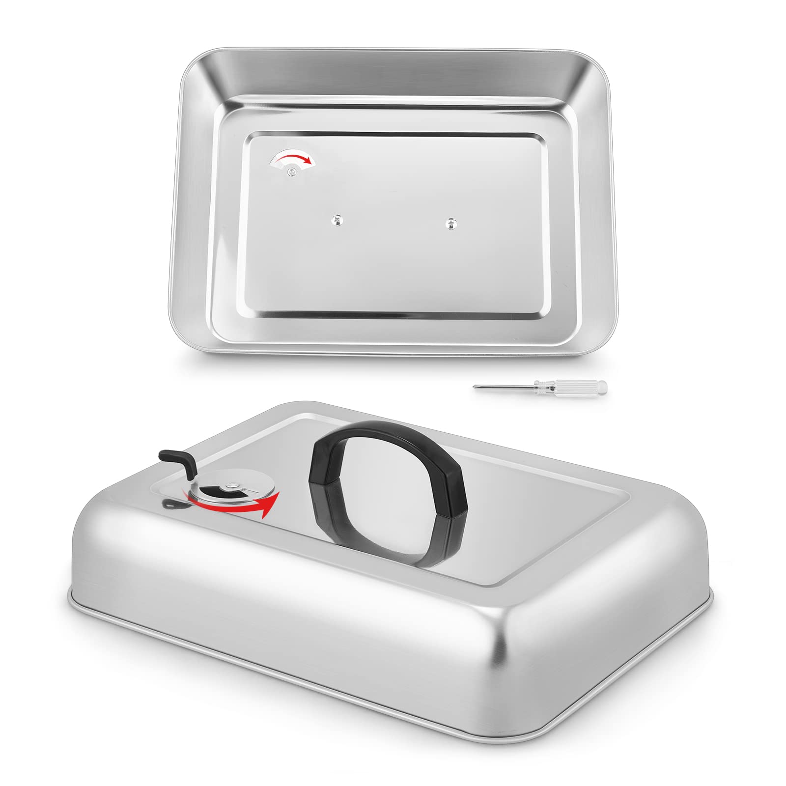 Photo 1 of 13 x 9.75Inch Cheese Melting Domes, HaSteeL Rectangular Basting Steam Cover with Adjustable Vent, Heavy Duty Stainless Steel Grill Lid for Flat Top Griddle Outdoor & Indoor, Dishwasher Safe(2-Pack)